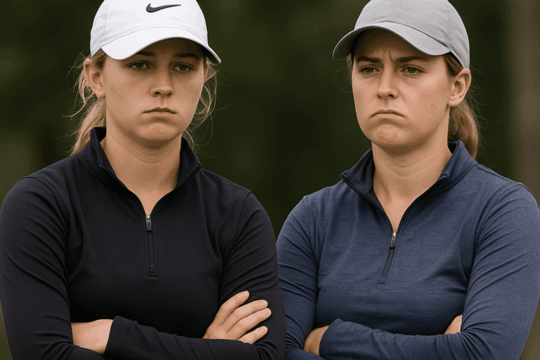 two female golfers looking bored and annoyed